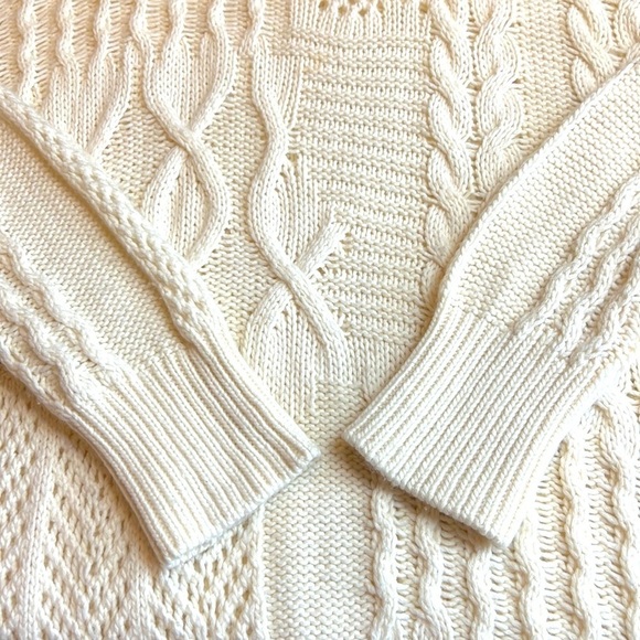 Athleta cableknit 80% wool 20% cashmere Fisherman coastal cardigan, beige SZ M - Picture 4 of 8
